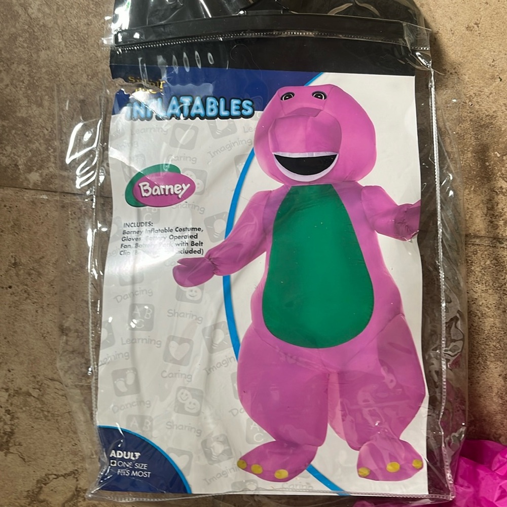 Inflatable Barney the dinosaur costume